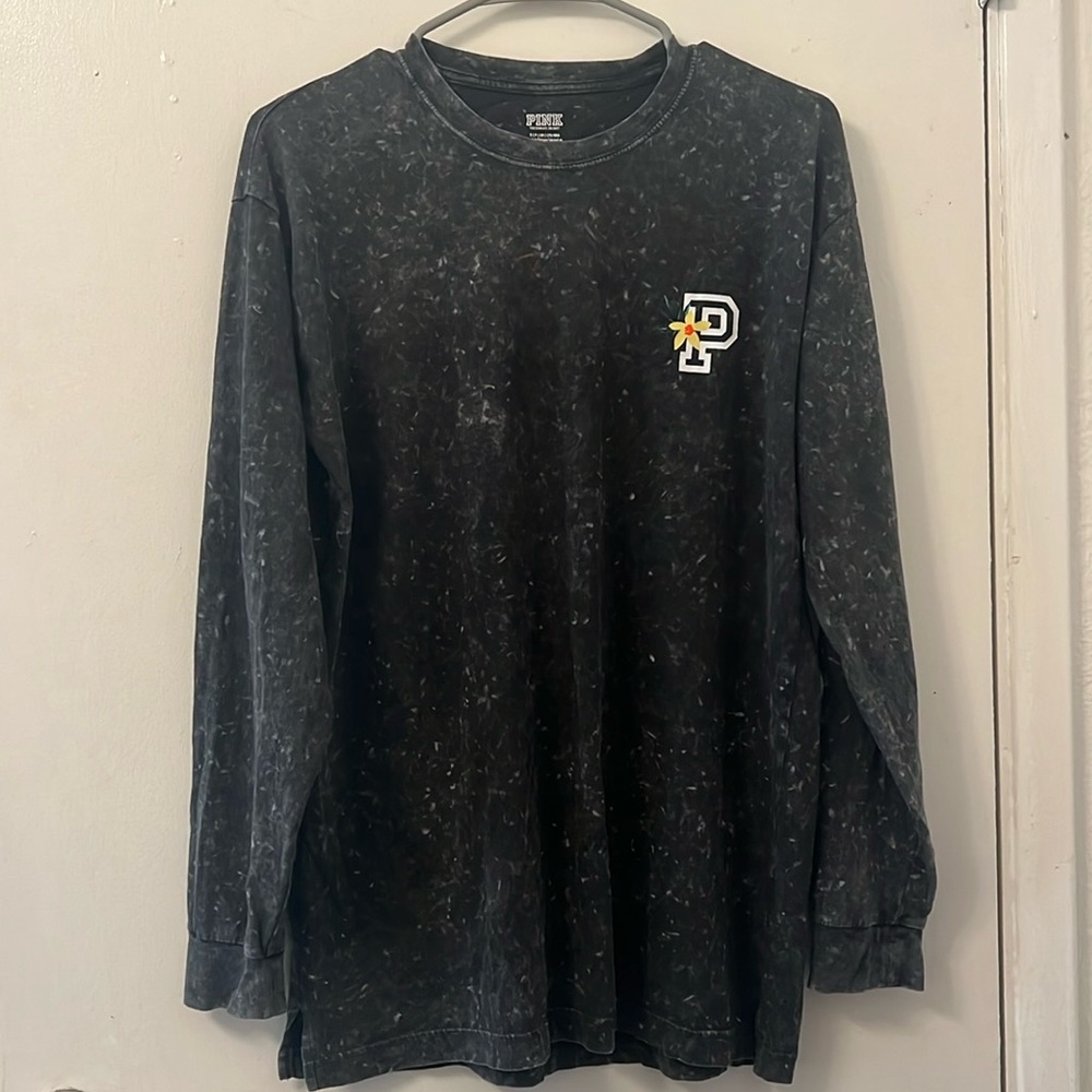 VS PINK Black Acid Wash Long-Sleeve Tee